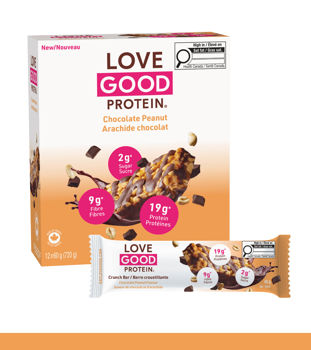 Love Good Protein Crunch Chocolate Peanut High Protein Low Sugar 60g bars