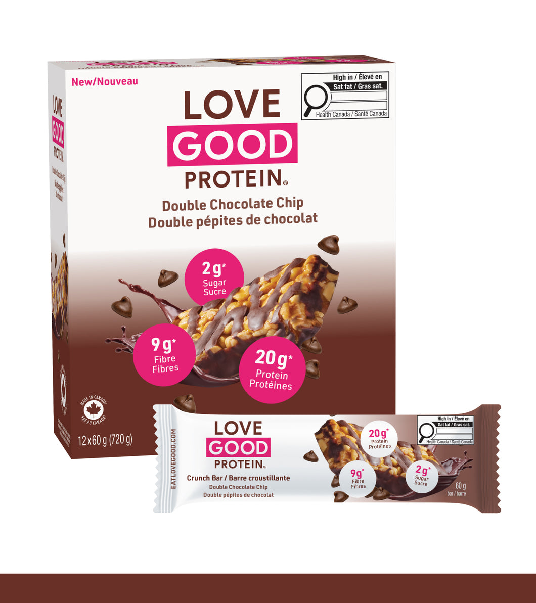 Love Good Protein Crunch Double Chocolate Chip High Protein Low Sugar 60g bars
