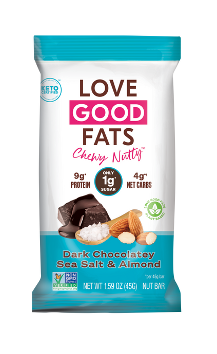 Love Good Fats dark chocolate sea salt and almond keto bar